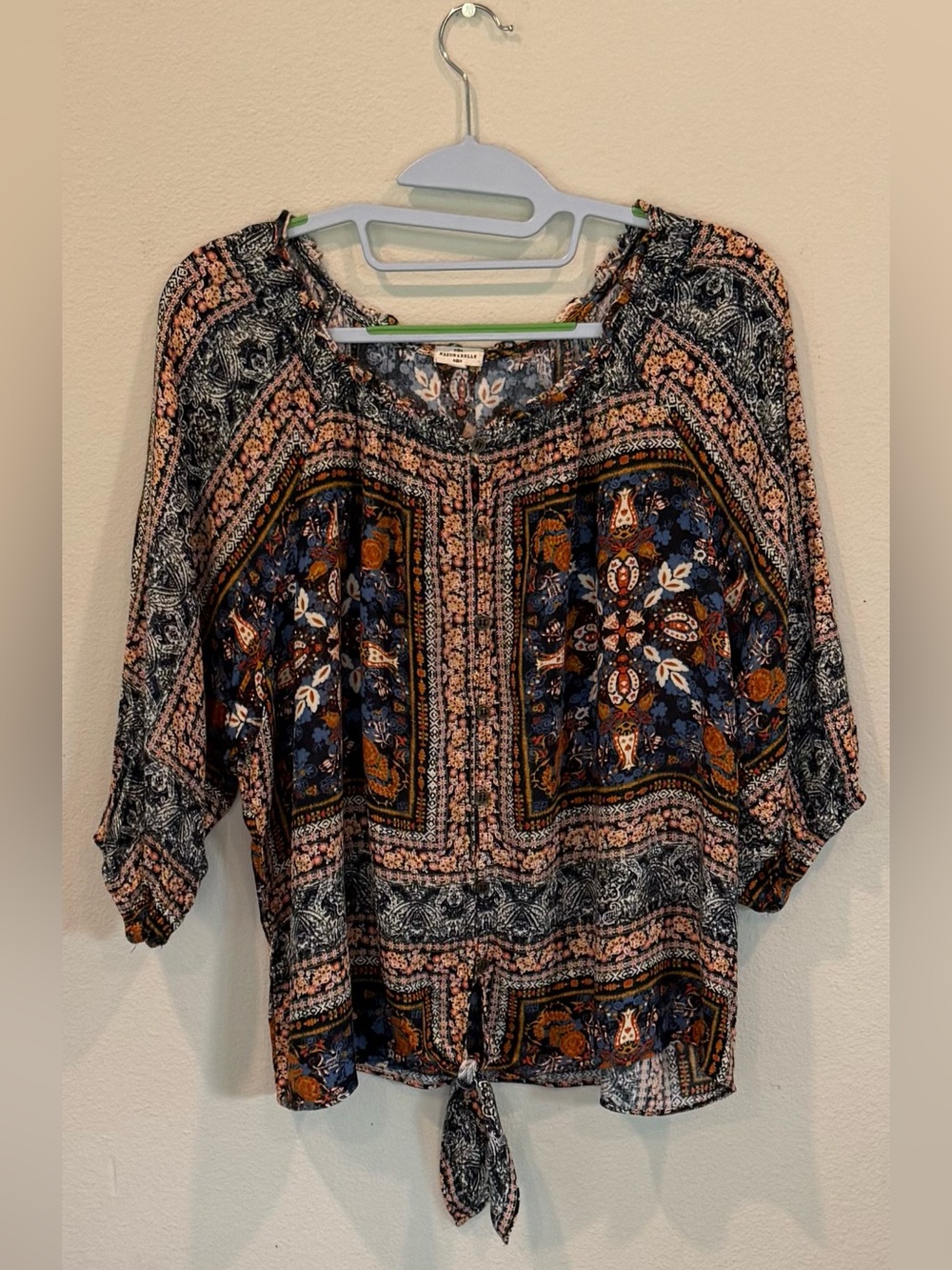 Mason & Belle Women’s 1X Boho Peasant Top Lightweight 3/4 Sleeve